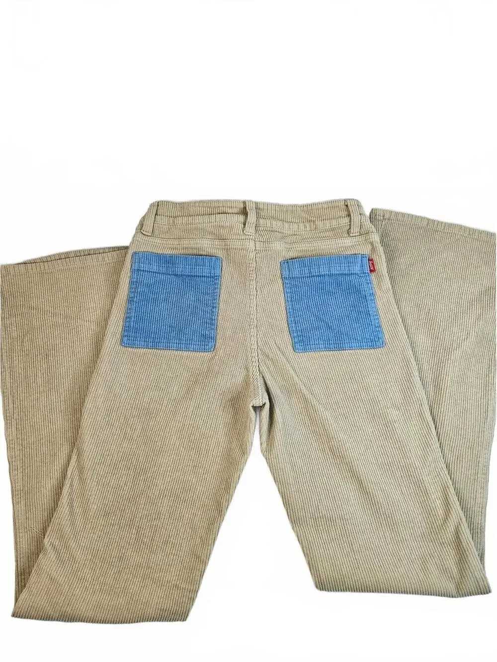 Vintage-Inspired Hammies Sand/Blue Poppy Corduroy Bell Bottom Pants Men-30 Waist